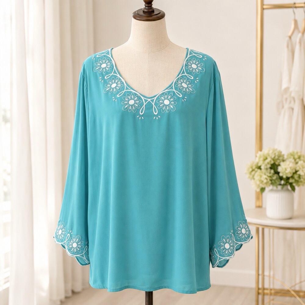 NWT Bob Mackie 100% Silk Wearable Art 2X Tunic Teal Turquoise New